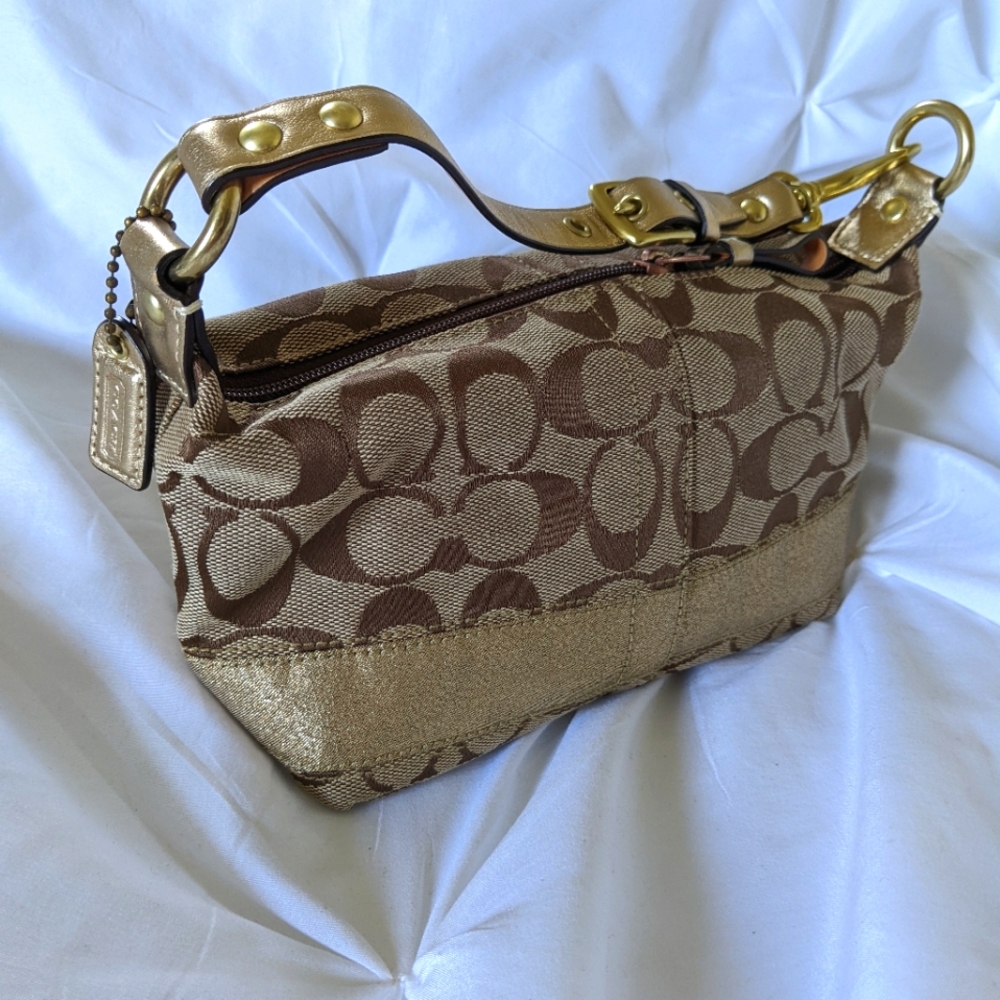 Mini Coach Bag with Gold metallic stripe